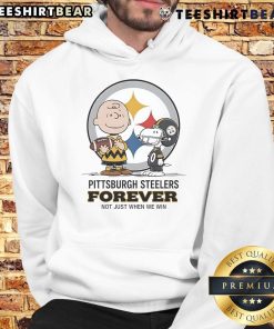 Alt Text: Awesome Pittsburgh Steelers Charlie Brown Snoopy hoodie featuring 'Steelers Forever, Not Just When We Win' design.