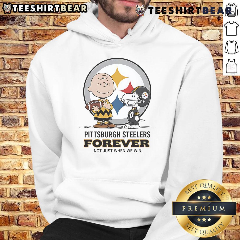 Awesome Pittsburgh Steelers Charlie Brown Snoopy Steelers Forever Not Just When We Win Hoodie Alt Text: Awesome Pittsburgh Steelers Charlie Brown Snoopy hoodie featuring 'Steelers Forever, Not Just When We Win' design.