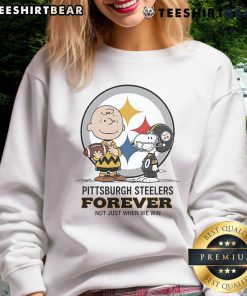 Awesome Pittsburgh Steelers Charlie Brown Snoopy sweatshirt with 'Steelers Forever, Not Just When We Win' slogan.