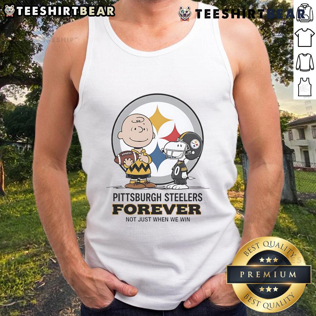 Awesome Pittsburgh Steelers Charlie Brown Snoopy Steelers Forever Not Just When We Win Tank Top Alt Text: Pittsburgh Steelers Charlie Brown Snoopy tank top featuring 'Steelers Forever, Not Just When We Win' design.