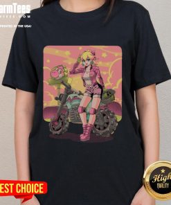 Awesome Princesses Peach on a retro motorcycle, featuring gamer ladies in anime style for a unique tee design.