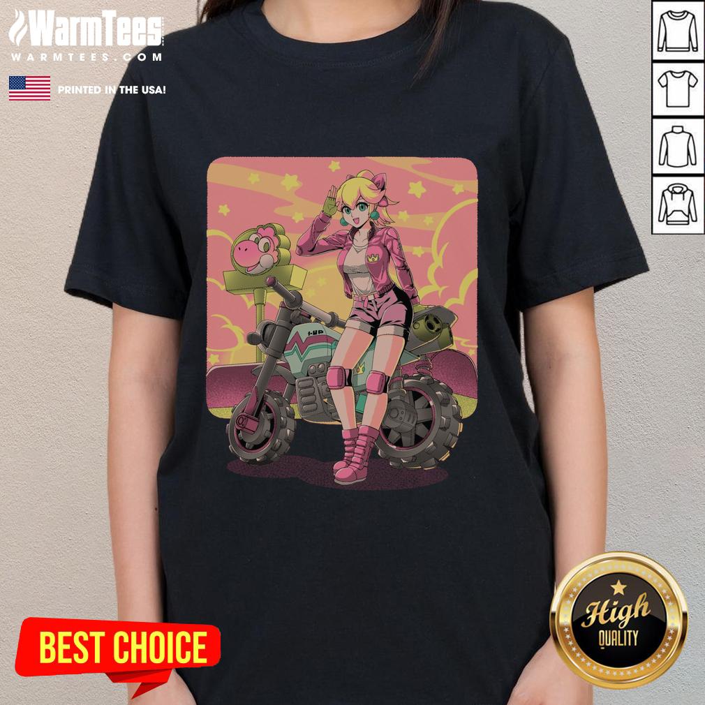 Awesome Princesses Peach Motorcycle Cross Country Retro Anime Gamer Ladies Tee Awesome Princesses Peach on a retro motorcycle, featuring gamer ladies in anime style for a unique tee design.