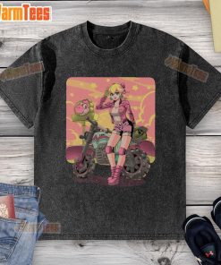 Alt Text: Retro anime gamer t-shirt featuring Awesome Princesses Peach on a motorcycle, perfect for cross-country adventures.