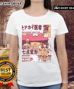 Awesome Reindeer Doctor Rumble Ball Seven Point Shift One Piece Ladies Tee featuring a playful reindeer design.