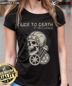 Alt Text: Awesome Ride to Death V-Twin Inferno Skull Ladies Tee featuring a striking skull graphic on a stylish women's t-shirt.