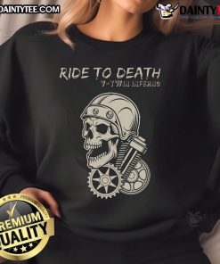 Alt Text: Awesome Ride to Death V-Twin Inferno Skull Sweatshirt featuring a bold skull graphic and motorcycle theme.