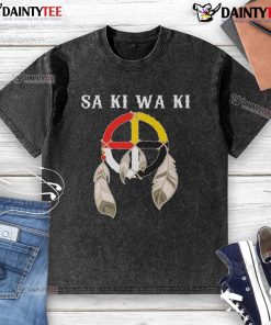 Awesome Sa Ki Wa Ki Washed T-Shirt displayed on a hanger, featuring a vibrant design and soft, faded fabric.