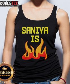 Awesome Saniya is Fire tank top featuring a vibrant graphic design, perfect for stylish summer outfits.