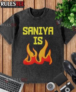 Awesome Saniya Is Fire washed t-shirt featuring a vibrant design and soft fabric, perfect for casual style.