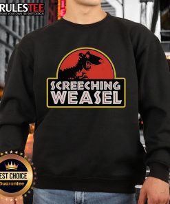 Alt Text: Awesome Screeching Weasel X Jurassic Park sweatshirt featuring bold graphics and vibrant colors for fans of both brands.