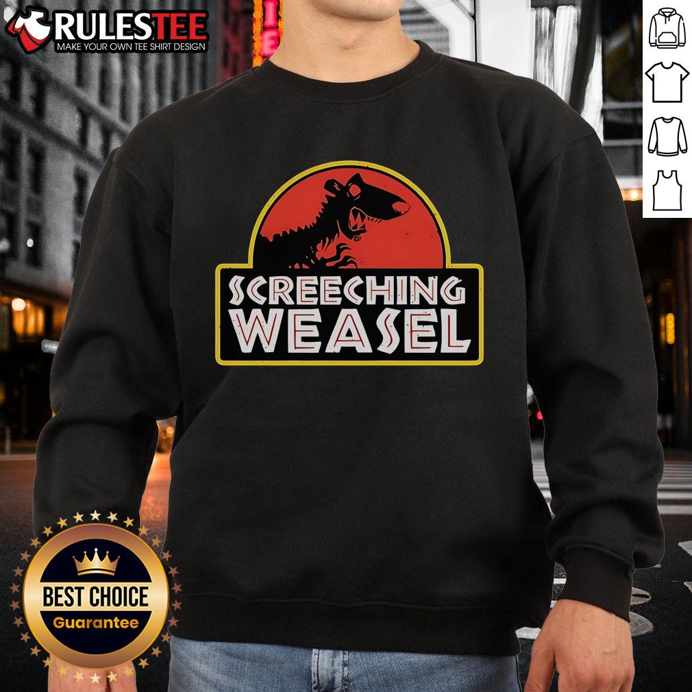 Awesome Screeching Weasel X Jurassic Park Sweatshirt Alt Text: Awesome Screeching Weasel X Jurassic Park sweatshirt featuring bold graphics and vibrant colors for fans of both brands.
