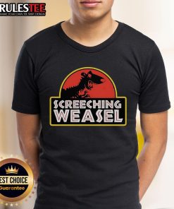 Awesome Screeching Weasel X Jurassic Park T-Shirt featuring a unique graphic blend of punk and dinosaur themes.