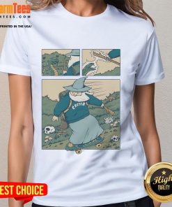 Awesome Snakeboarding Wizard Ladies Tee featuring a vibrant graphic of a wizard on a snakeboard, perfect for fans.