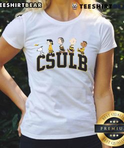 Awesome Snoopy and Peanuts Friends graphic on a CSULB Long Beach State ladies tee, perfect for fans and students.