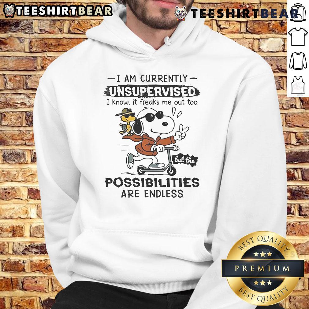 Awesome Snoopy Woodstock I Am Currently Unsupervised I Know It Freaks Me Out Too Hoodie Alt Text: Awesome Snoopy Woodstock hoodie with 'I Am Currently Unsupervised' quote, perfect for Peanuts fans and casual wear.
