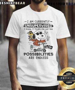 Awesome Snoopy Woodstock 'I Am Currently Unsupervised' T-Shirt design featuring playful characters and fun typography.