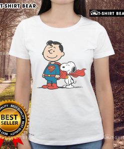 Awesome Super Peanuts Snoopy Superman Ladies Tee featuring a fun graphic design, perfect for fans of classic cartoons.