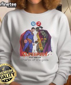 Alt Text: Awesome Superman The World On Zebra Comics sweatshirt featuring vibrant comic book graphics and a stylish design.