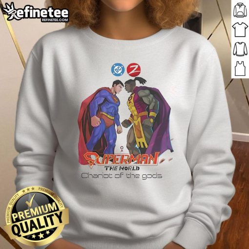 Alt Text: Awesome Superman The World On Zebra Comics sweatshirt featuring vibrant comic book graphics and a stylish design.