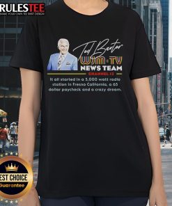 Alt Text: Awesome Ted Baxter WJM TV News ladies tee featuring a vintage design inspired by classic news broadcasts.