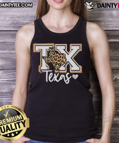 Awesome Texas leopard print TX graphic western style tank top showcasing a trendy design for casual wear.