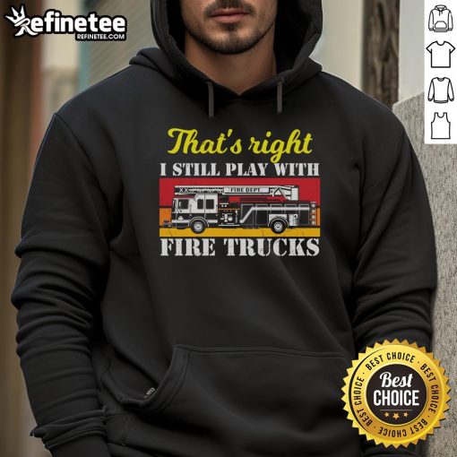 Alt Text: Awesome firefighter hoodie featuring a fire truck design, perfect for those who still play with fire trucks.