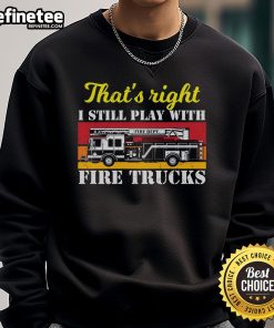 Awesome firefighter sweatshirt featuring playful fire truck design for kids who love to play with fire trucks.