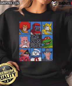 Alt Text: Awesome The 80s Bunch Cartoon Sweatshirt featuring vibrant retro graphics and cozy design for nostalgic fans.