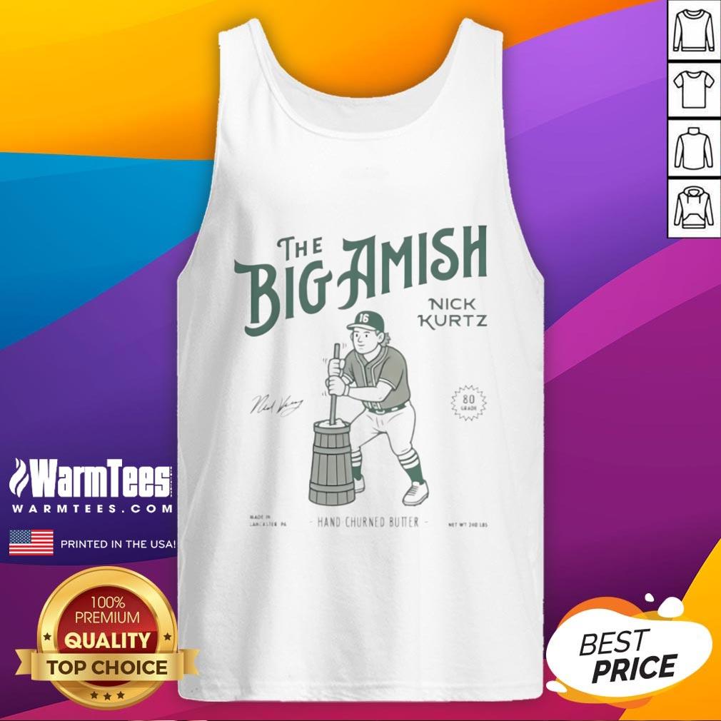 Awesome The Big Amish Nick Kurtz Hand Churned Butter Tank Top Nick Kurtz wearing an Awesome Big Amish hand-churned butter tank top, showcasing a unique and playful design.