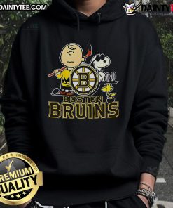 Awesome Peanuts Movie Boston Bruins hoodie featuring Charlie Brown and Snoopy in team colors for ultimate fan style.