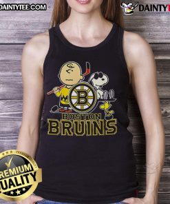 Awesome Peanuts Movie Boston Bruins tank top featuring Charlie Brown and Snoopy in team colors.