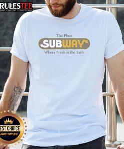 Alt Text: Vintage 'Awesome The Place Subway Food' T-Shirt showcasing fresh taste design in retro style, perfect for food lovers.
