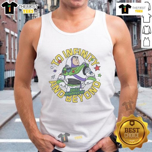 Awesome Toy Story Buzz Lightyear tank top featuring 'To Infinity and Beyond' design for fans of the classic animated movie.