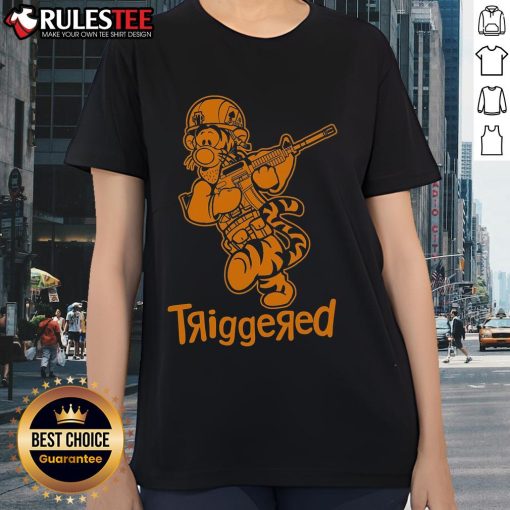 Awesome Triggered Tigger Winnie the Pooh military ladies tee featuring a playful design in vibrant colors.