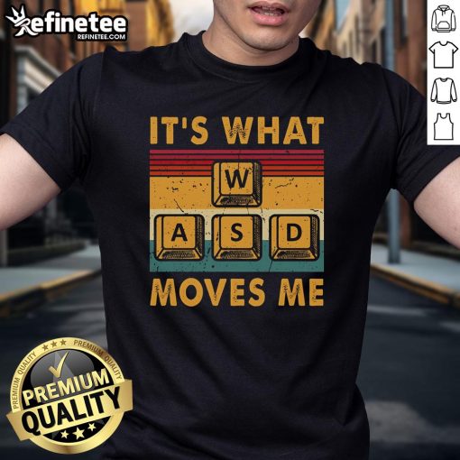 Retro PC gamer t-shirt featuring 'Awesome WASD It's What Moves Me' design, perfect for vintage gaming enthusiasts.