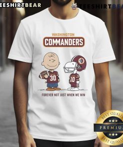 Awesome Washington Commanders Charlie Brown Snoopy T-shirt design, celebrating fandom with 'Commanders Forever' slogan.