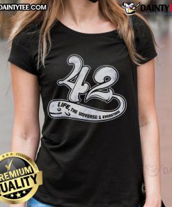 Awesome Whale 42 Life The Universe Everything Ladies Tee featuring a stylish whale design for fans of sci-fi and humor.