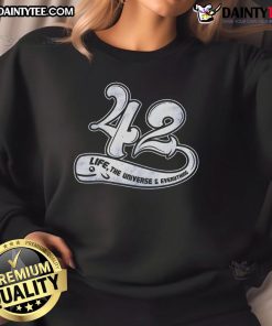 Awesome Whale 42 Life The Universe Everything Sweatshirt featuring a vibrant whale design and cosmic elements.