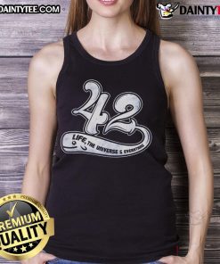 Awesome Whale 42 Life The Universe Everything tank top featuring a vibrant whale graphic and bold text design.