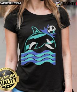 Awesome Wild Whale Soccer Ladies Tee featuring a playful whale graphic, perfect for soccer enthusiasts and ocean lovers.