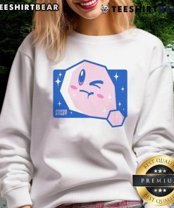 Cute 64 Press Start Nintendo Kirby sweatshirt featuring vibrant graphics and cozy design, perfect for gamers.