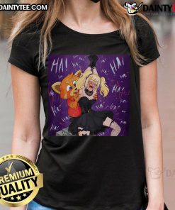 Cute Ani and Rudy tickling assistants on a Grok Ladies Tee, showcasing fun and playful designs for casual wear.