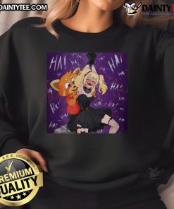 Alt Text: Cute Ani and Rudy tickling their assistants while wearing Grok Sweatshirt, showcasing fun and creativity in fashion.