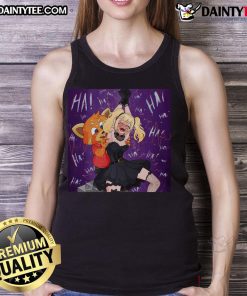 Alt Text: Cute Ani and Rudy playfully tickling Grok in a colorful tank top, showcasing fun and friendship in a vibrant scene.