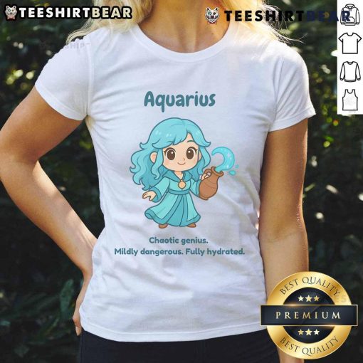 Alt Text: Cute Aquarius water sprite tee featuring a whimsical design, perfect for chaotic geniuses who love astrology and style.