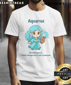 Alt Text: Cute Aquarius Water Sprite T-Shirt featuring a chaotic genius design, perfect for astrology lovers and water sign enthusiasts.