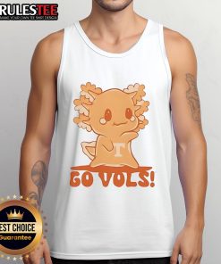 Alt Text: Cute axolotl graphic on a Go Vol Tennessee tank top, perfect for fans and summer wear.