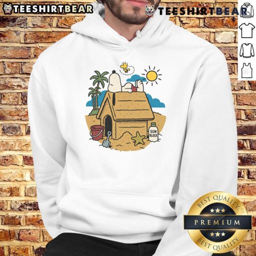Alt Text: Cute Snoopy and Woodstock hoodie in beach mode, perfect for summer style and cozy comfort.