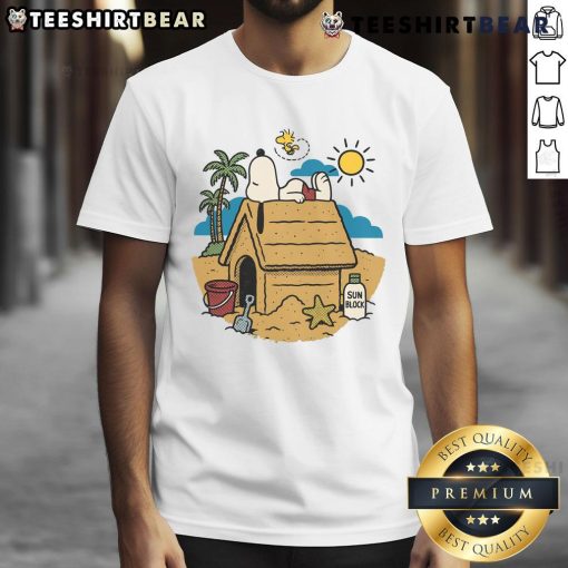Alt Text: Cute Beach Mode Activated Snoopy Woodstock T-Shirt featuring vibrant graphics of Snoopy and Woodstock by the ocean.