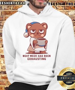 Alt Text: Cute bear wearing an 'Exhausting Week' hoodie, perfect for cozy days and casual outfits.